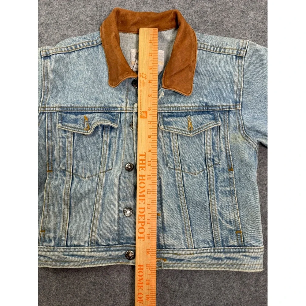 Vintage London Fog Kids Denim Jacket Tan Suede Collar Light Wash Trucker Style
